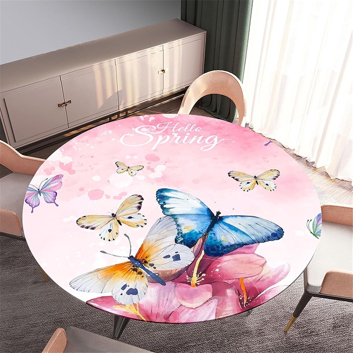 Rond tafelkleed - Tafelbeschermer - Eetkamer decoratie - Elastische rand - 180 cm - Roze
