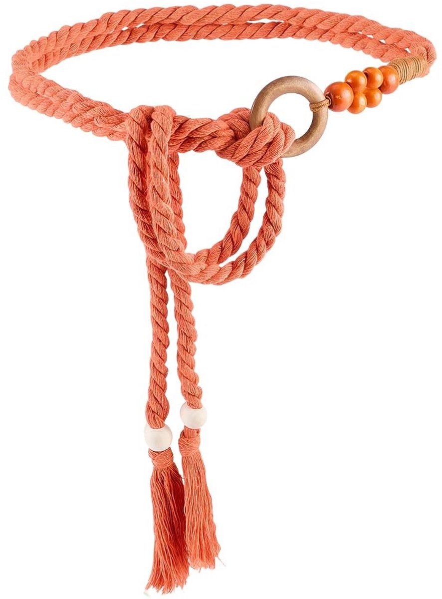 CRASPIRE Bohemian Rope Belt - Handgemaakte Boho Tailleband met Katoenen Kwastjes