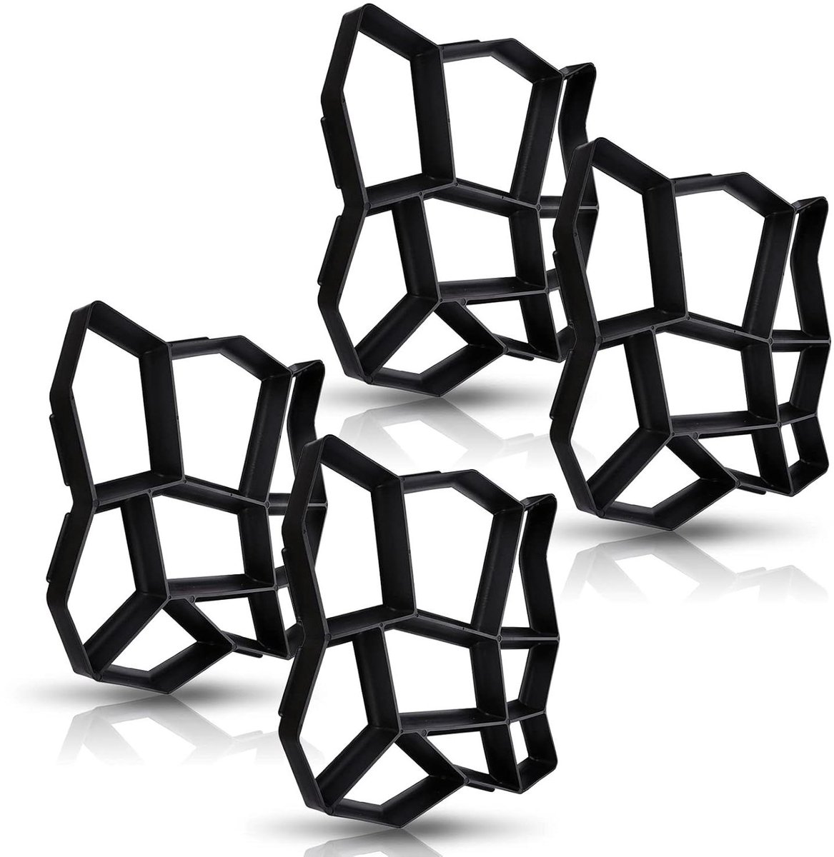 Betonvorm 4 stuks - Gietvorm Tuinpad - Tuin Decoratie Maken - Onregelmatig 9 Kamer - 43x43x4cm - Zwart