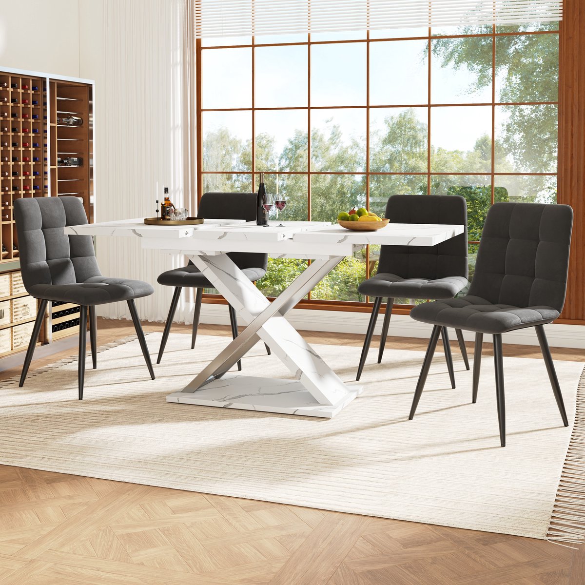 MIVRAY Eettafel - Uitschuifbaar Voor 6 Tot 8 Personen - Voor Keuken En Woonkamer - MDF En Metaal - 118-157x75x76,4 Cm - Wit
