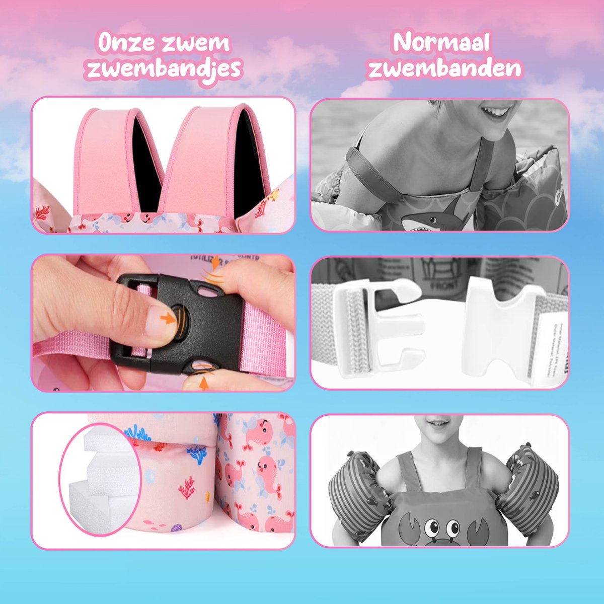 Montzys® Puddle Jumper Roze - Zwembandjes & Zwemvest - Reddingvest Kind - Drijfvest & Zwemvleugels - Swimtrainer & Zwemgordel - Kinderen van 2 tot — afbeelding 4