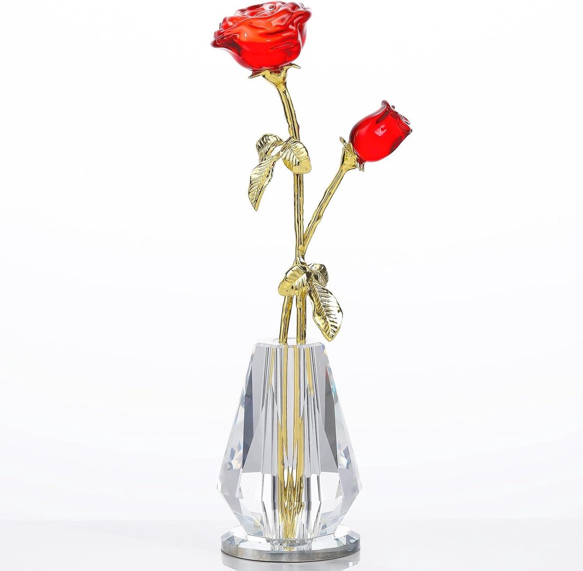 Kristallen Rode Roos - Glas Bloemen Beeldjes - Huisdecoratie Romantiek - Hoogwaardig K9 Kristal - 5x5x20 cm - Rood