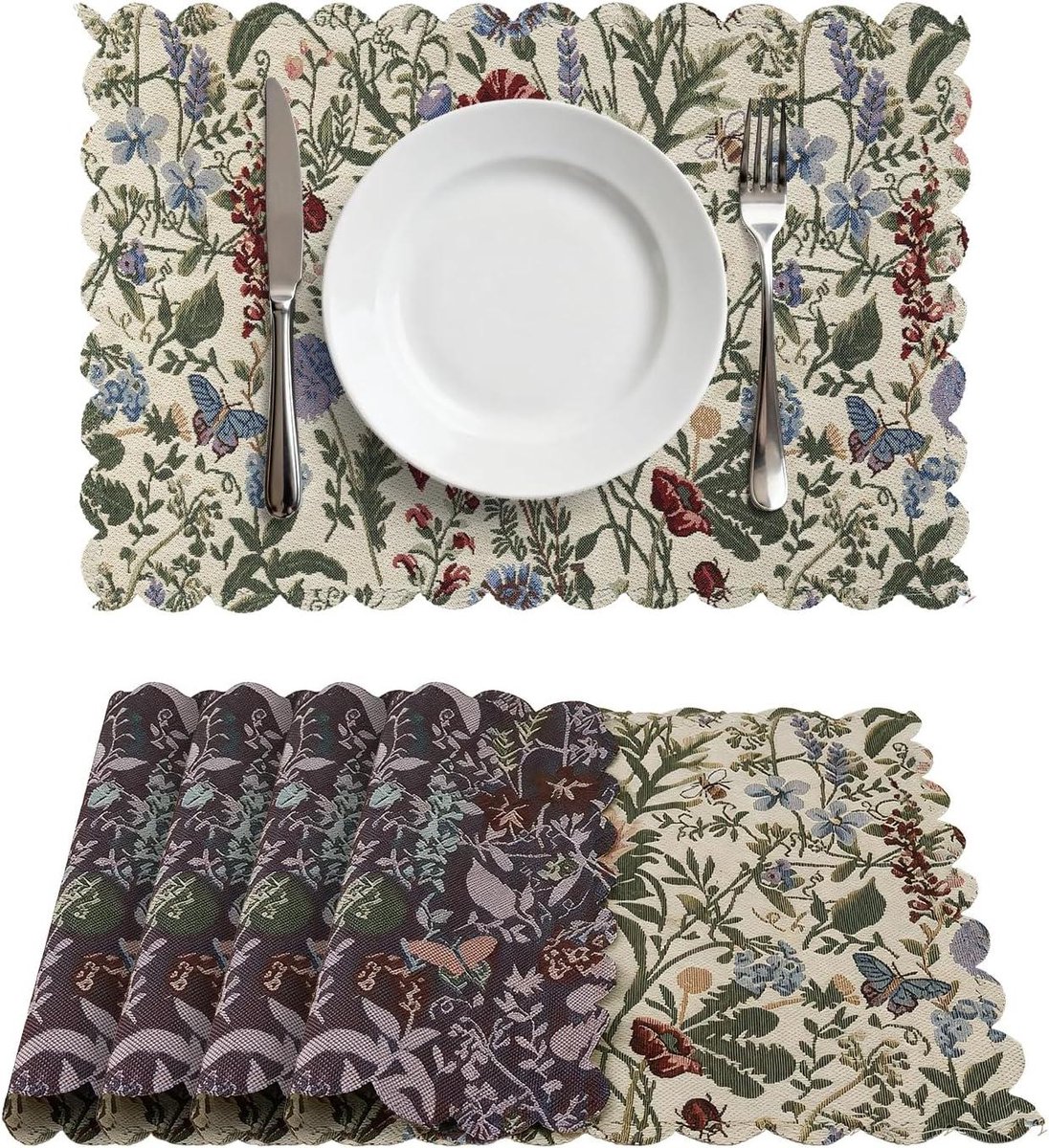 Placemats Set - Tafelmatten - Eettafel Decoratie - Olieverf Stijl - 45x30cm - Blauw