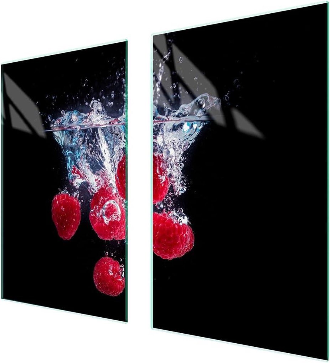 Universele afdekplaat set - Fornuisbeschermer snijplank - Keukenwerkblad beschermen - Gehard glas krasvast - 75 x 52 cm - Fruit design