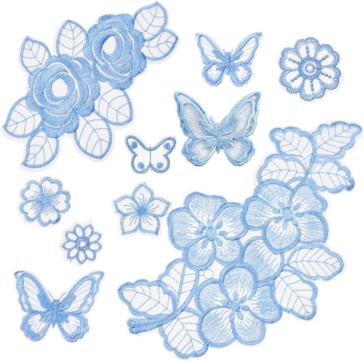 10 Stuks Vlinder Borduur Patroons Patches - Bloemige Organza Applicaties voor Bruidsjurk, DIY Kleding en Haaraccessoires in Diverse Stijlen