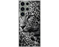Telefoonhoesje Geschikt voor Samsung Galaxy S23 Ultra hoesje - Luipaard - Zwart - Wit - Oog - Siliconen Telefoonhoesje Telefoonhoesje