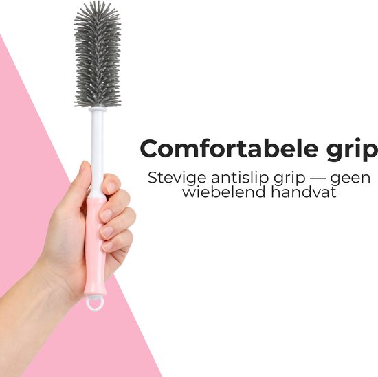 Flessenborstel Baby Siliconen – 3-delige Set – Roze – Flessenreiniger / Fles Borstel – Babyflessen & Zuigflessen – BPA-vrij - Flesvoedingsaccessoires — afbeelding 5