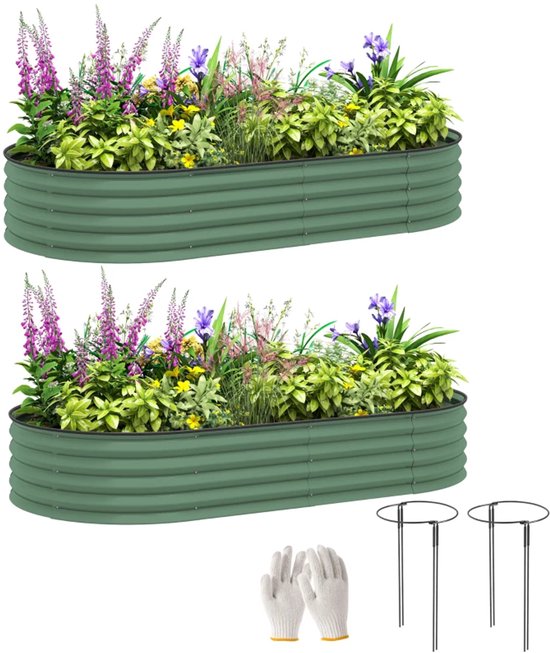 Foto: Grote plantenbakken set van 2 luxe bloembak plantenbed bloembed tuinbed kweekbak moestuinbak voor buiten terras tuin balkon voor groenten bloemen kruiden 181 x 93 x 30 cm groen