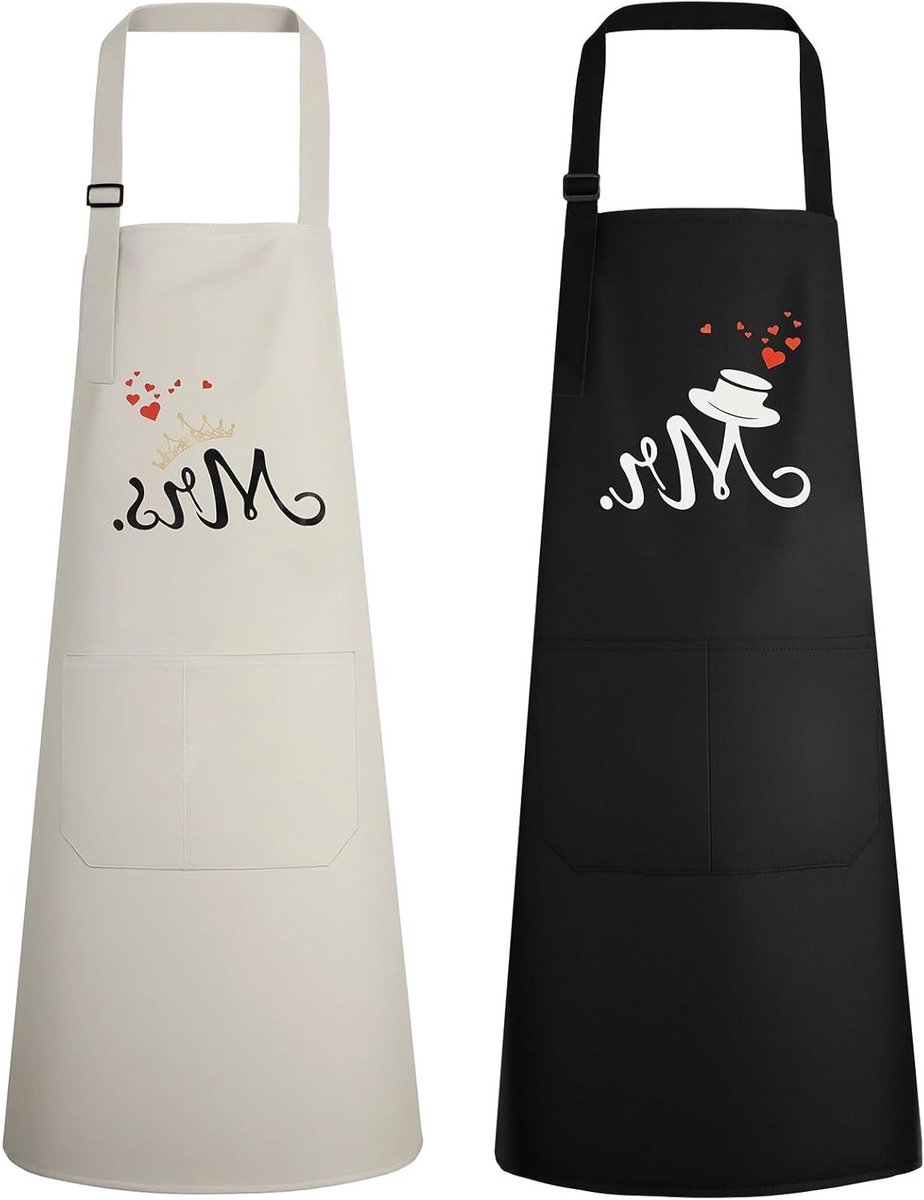 Set van 2 Waterdichte Keuken Schorten met Verstelbare Band en Pocket voor Koken en Tuinieren