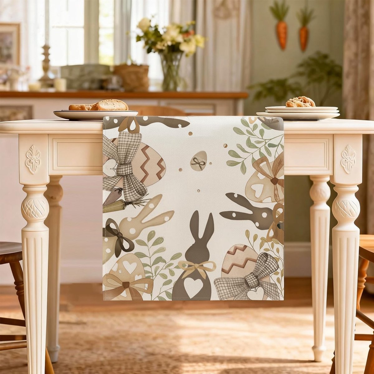 Paastafelloper - Paasdecoratie Tafel - Tafel Dekken - Paashaas en Eierpatroon - 33 x 183 cm - B