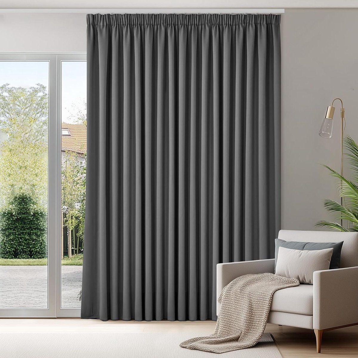 Verduisterende Gordijnen - Gordijnstof Kamerhoge - Slaapkamer Verduisteren - Drievoudige Weeftechnologie - 300x260 CM - Donkergrijs