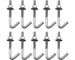 Dakanker Schroeven - Betonanker J-haken - Bevestigen aan Beton - 304 Roestvrij Staal - M6 x 140 mm - Zilver