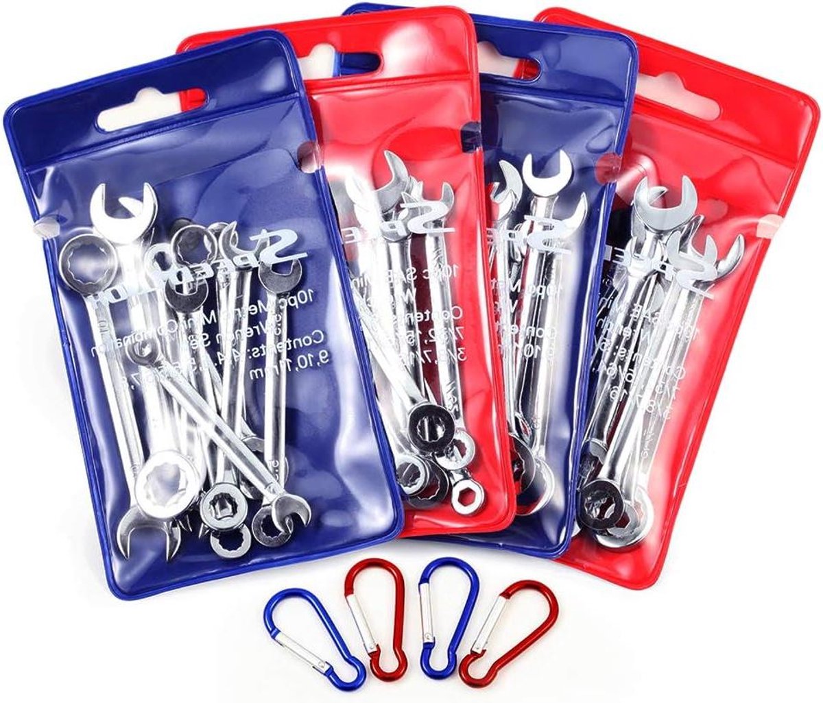 Mini Ringsleutelset - Combinatiesleutels Metrisch SAE - Reparaties Uitvoeren - 15 Graden Hoek - 40 Stuks - Chroom