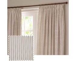 Gestreepte Katoenen Gordijnen - Plooi Gordijnen - Raambekleding - Gevoerd - 229x137 cm - Natuurlijk