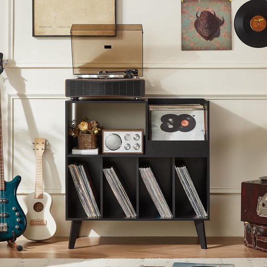 Platenstandaard - Platenspeler Meubel - Vinyl Platenrek voor 300 LP's - Vinyl Opslag met Presentatievlak - LP Houder - Albumhouder - Industrieel Design - Muziekkamer & Woonkamer - Grote Capaciteit - Vinyl Rek - Vintage Bruin & Zwart — afbeelding 2