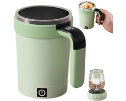 Elektrische koffiemok met zelfroerend systeem - reismokverwarmer - automatische magnetische roerfunctie - reismok met roerfunctie - koffiemokverwarmer - groen