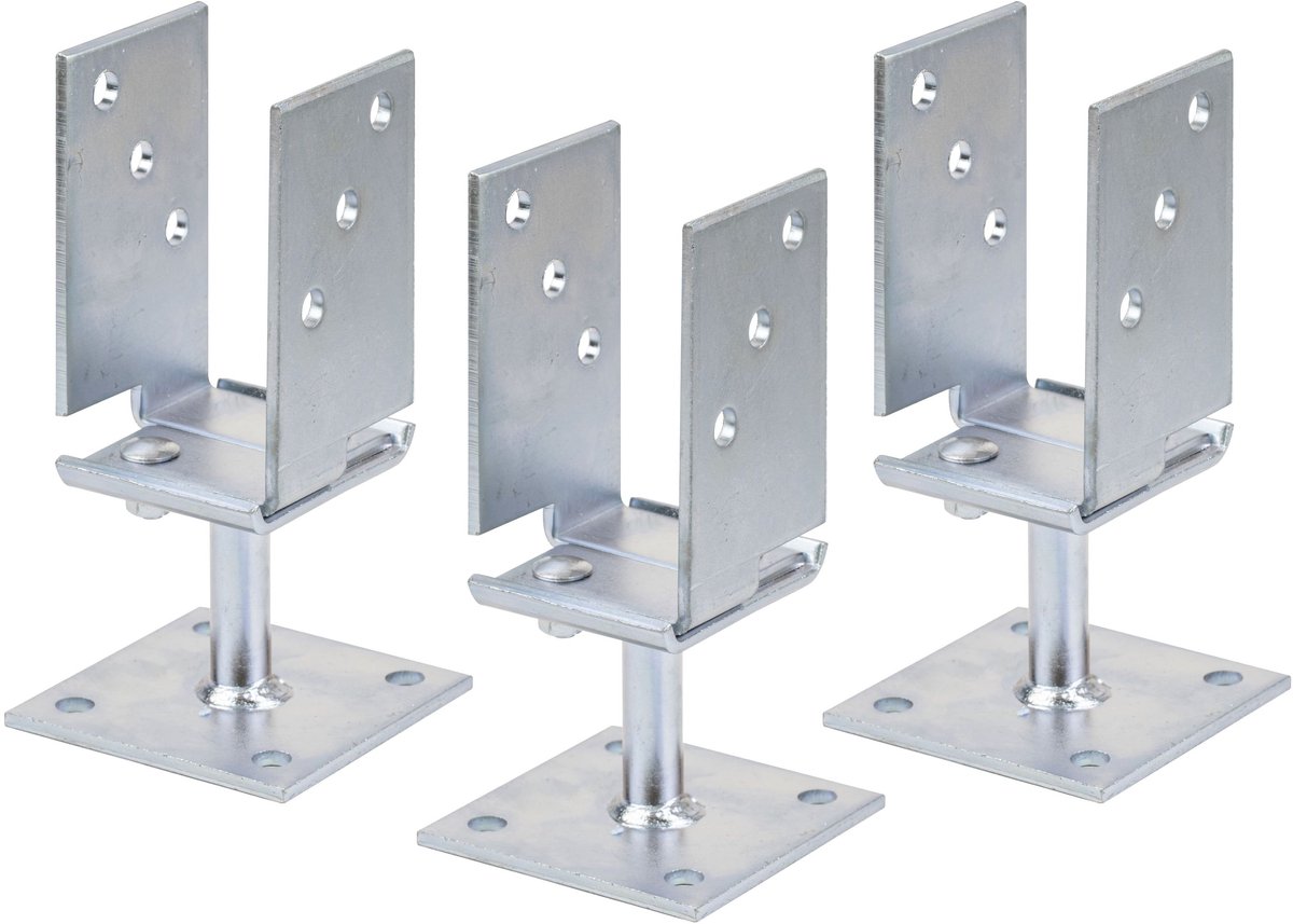 Alberts 215125 U-paalhouder | in breedte verstelbaar en om op te schroeven | galvanisch verzinkt, gechromateerd | breedte 71 - 131 mm | set van 3