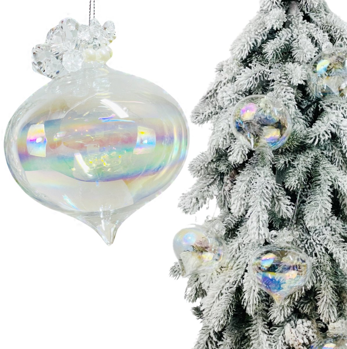Inspiruj - Kerstbal - Opaliserend Glas - 12 cm - Met Diamanten