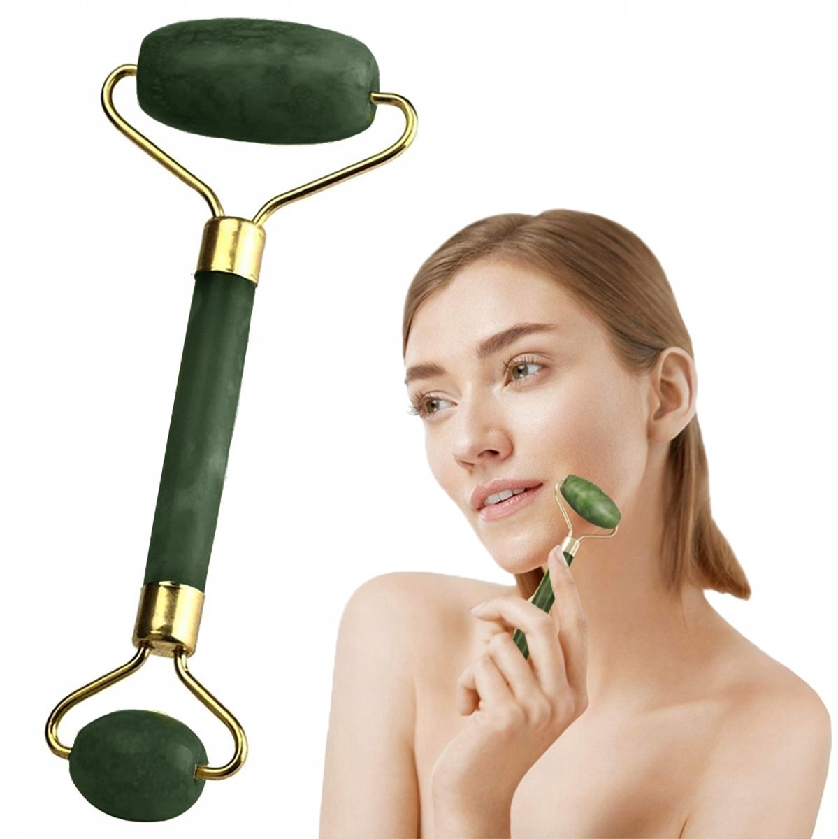 Pingyang Rongrong Handicraft Factory - Gezichtroller - Jadeiete Gezichtsmassageroller - Twee Rollen - Groen