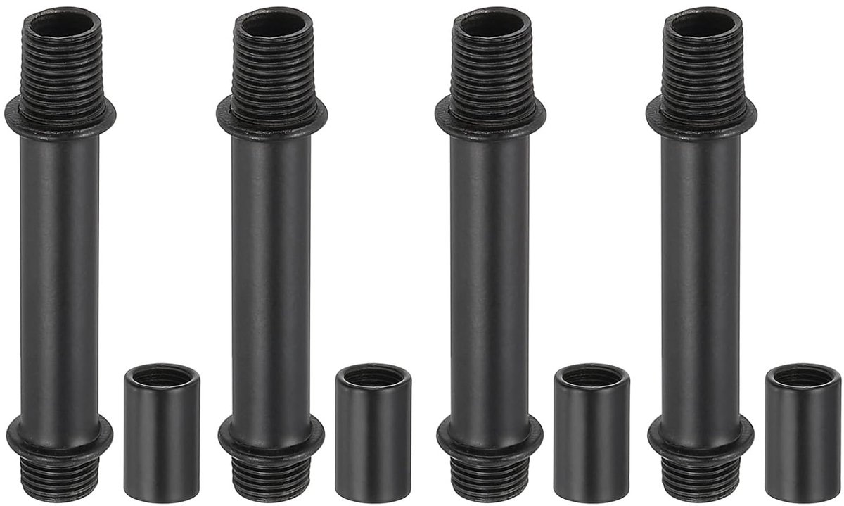 Lamp Rod Set - Straight - 4 Sets M10 Carbon Steel - 50mm (1.97 Inch) - Long Threaded Rod met Dubbel Eind en Moer - Koppeling - Tafellamp Connector - Zwart
