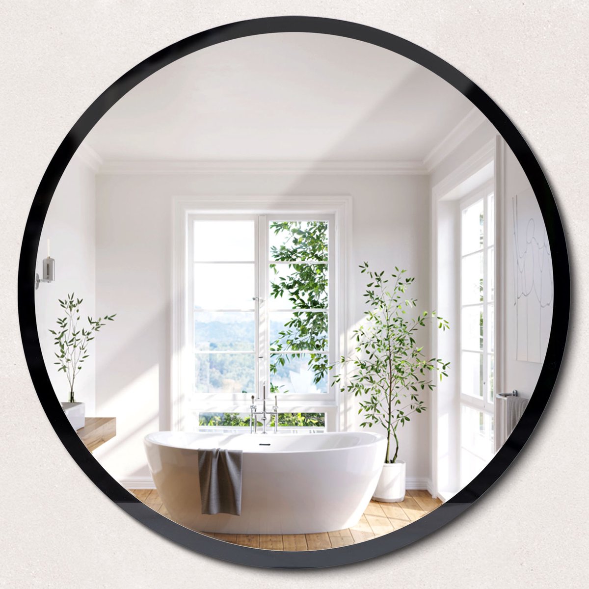 ArtPrintCave Wandspiegel - Ronde Spiegel Witte Rand - 90x90 cm - Slaapkamerspiegel - Badkamerspiegel - Gang - Kleedkamer - Ronde Spiegel Witte Lijst - Scandinavische Wandspiegel - Spiegel Wit Rond