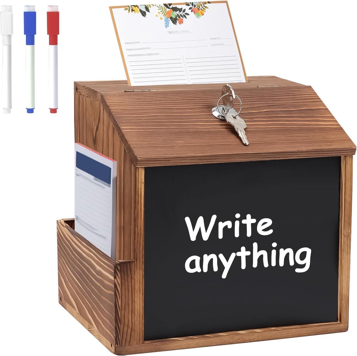 Houten suggestiebox - wandgemonteerde stembus voor opmerkingen - donatiedoos voor school en kantoor - 21 x 16,4 x 20 cm