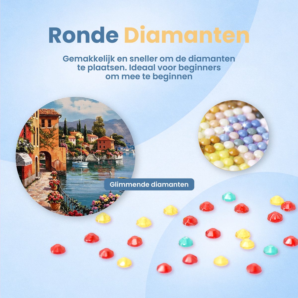 Rubye® Diamond Painting Volwassenen - Diamond Painting Kinderen - Diamond Painting Pakket Volledig - Italiaanse Kust - 40x30cm — afbeelding 3