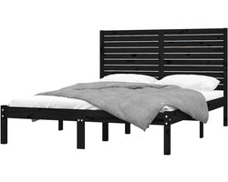 Bedframe Massief Hout - Ledikant Tweepersoons - Slaapkamer Inrichten - Stevig en Stabiel - 150x200 cm - Zwart