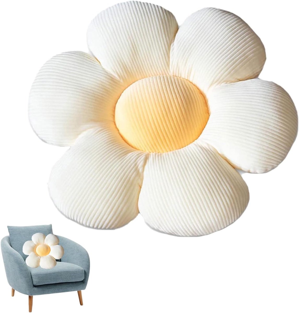 JeiibrZui Bloemkussen Wit Geel - 40x40 Cm - 1 Stuks Decoratief Zitkussen - Schattig Madeliefje Design Voor Woonkamer En Kinderkamer