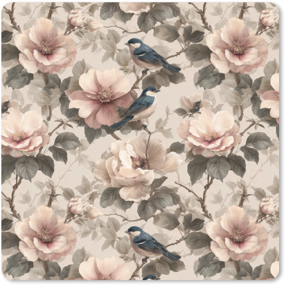 Muismat 20x20 cm - Mousepad Klassiek - Vogels - Kleurrijk - Muismatten
