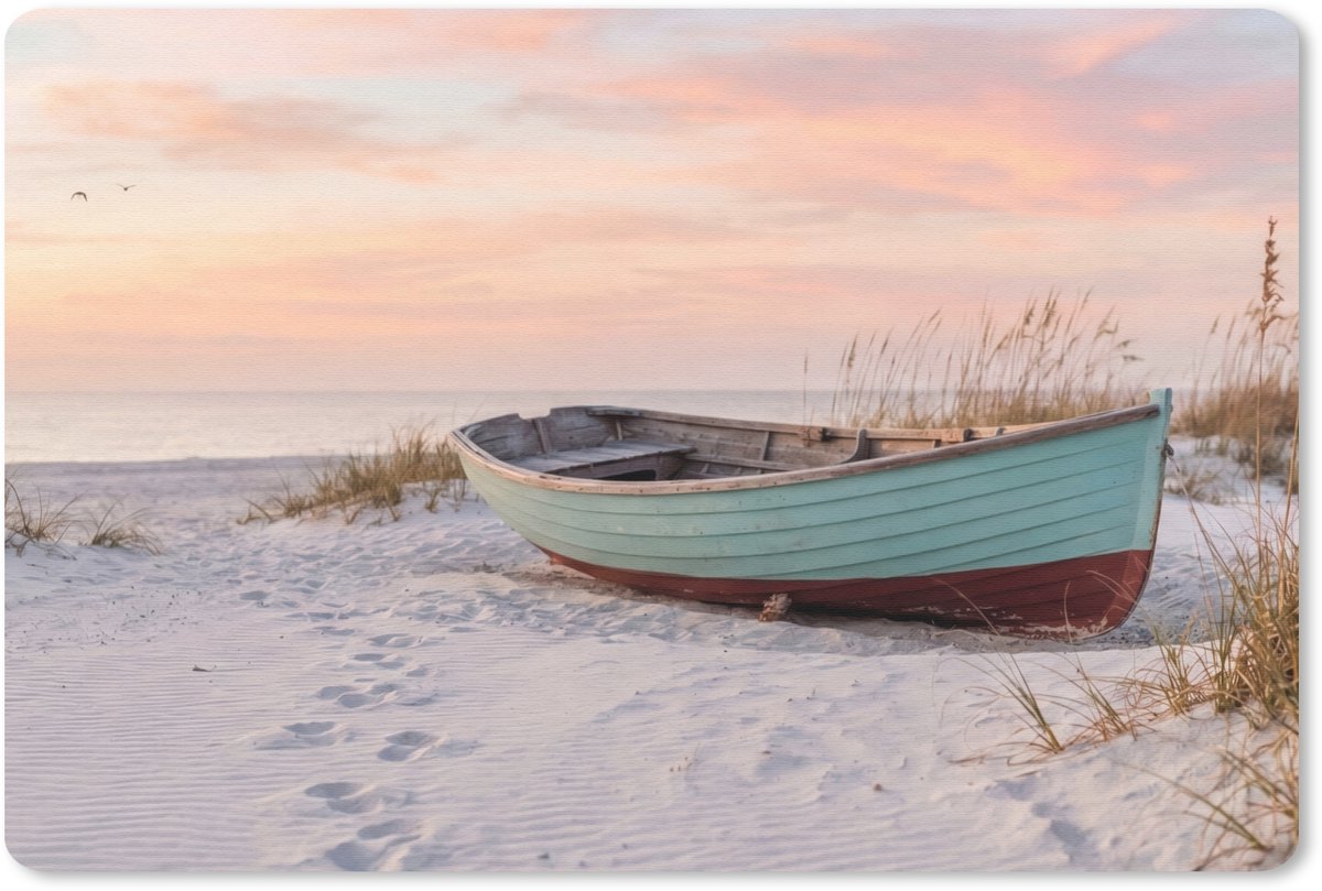 Muismat 13x8 cm - Mousepad Rustiek - Roeiboot - Zandstrand - Muismatten