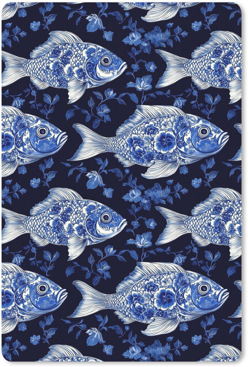 Muismat 13x20 cm - Mousepad Vissen - Bloemen - Blauw - Muismatten