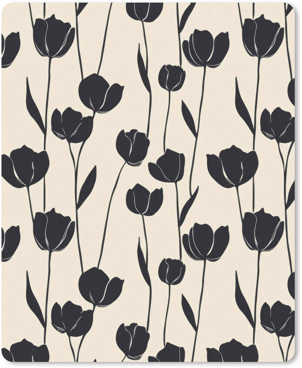 Muismat 12x16 cm - Mousepad Tulpen - Patroon - Zwart - Muismatten