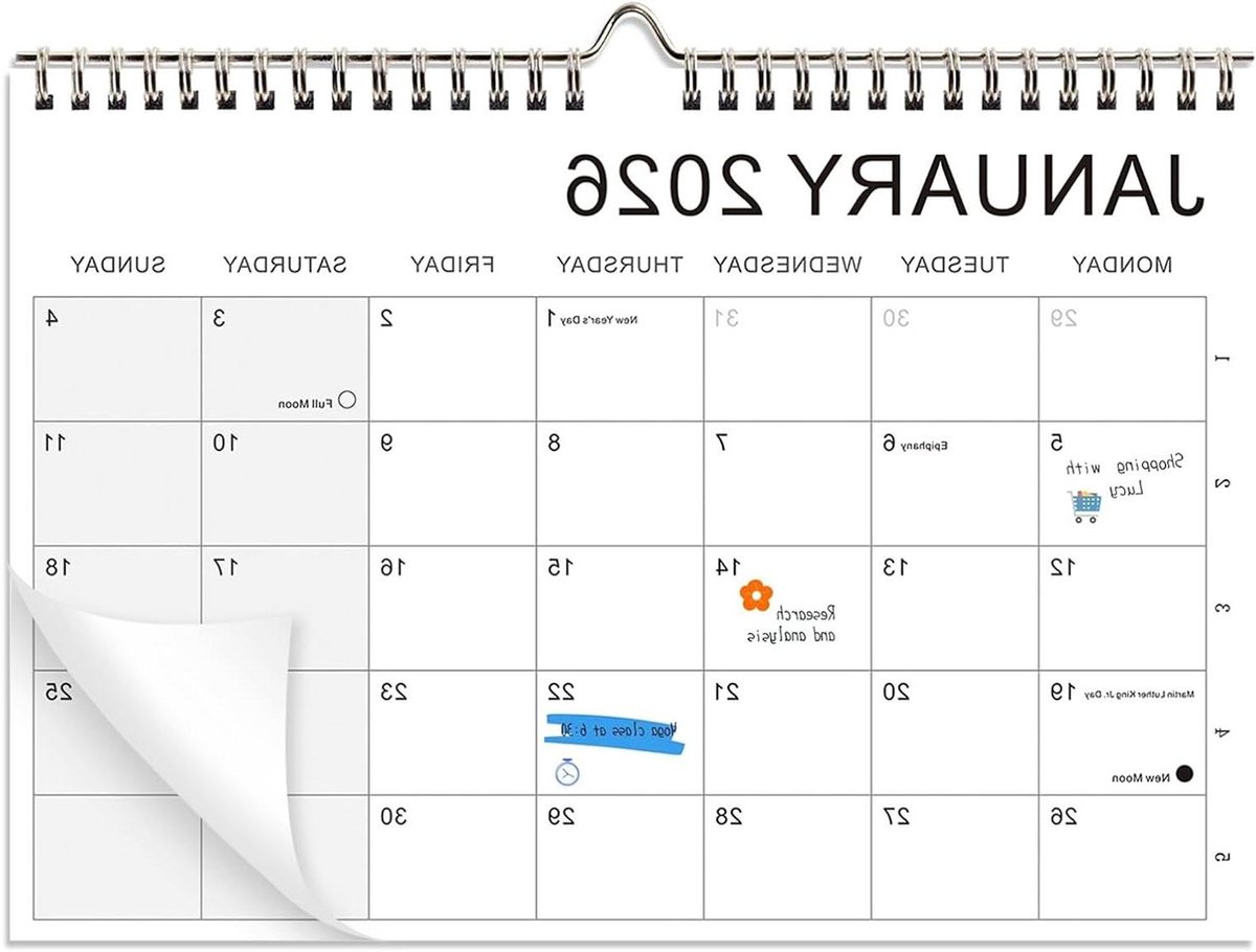 Wandkalender 2026-2027 - Maandplanner Organiser - Gezinsplanning Thuis - 18 Maanden Overzicht - 30 x 21 cm - Wit