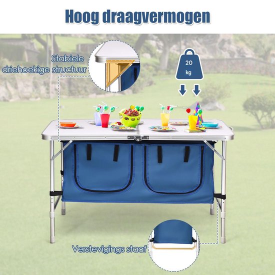 Campingkeuken - Kampeerkast - Opvouwbaar - Campingkast - Afsluitbare compartimenten - Stevige werkbladen - Wit + Donkerblauw van Merkloos — afbeelding 4