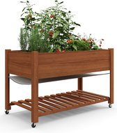 Verhoogde Moestuinbak op Wielen - Houten Kweekbak op Poten - Cederhout - 122 x 61 x 76 cm - Voor Tuin, Balkon en Terras - bruin