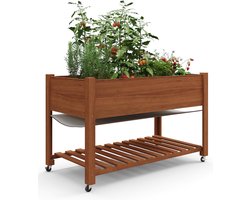 Verhoogde Moestuinbak op Wielen - Houten Kweekbak op Poten - Cederhout - 122 x 61 x 76 cm - Voor Tuin, Balkon en Terras - bruin