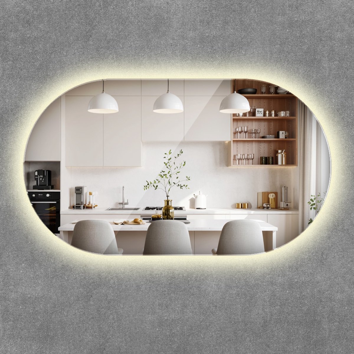 ArtPrintCave LED Spiegel - Oval LED Spiegel Flur - 40x70 cm - Slaapkamerspiegel - Badkamerspiegel - Gang - Kleedkamer - Neutraal licht 4000K - Minimalistische LED Spiegel - Designer Oval LED Spiegel