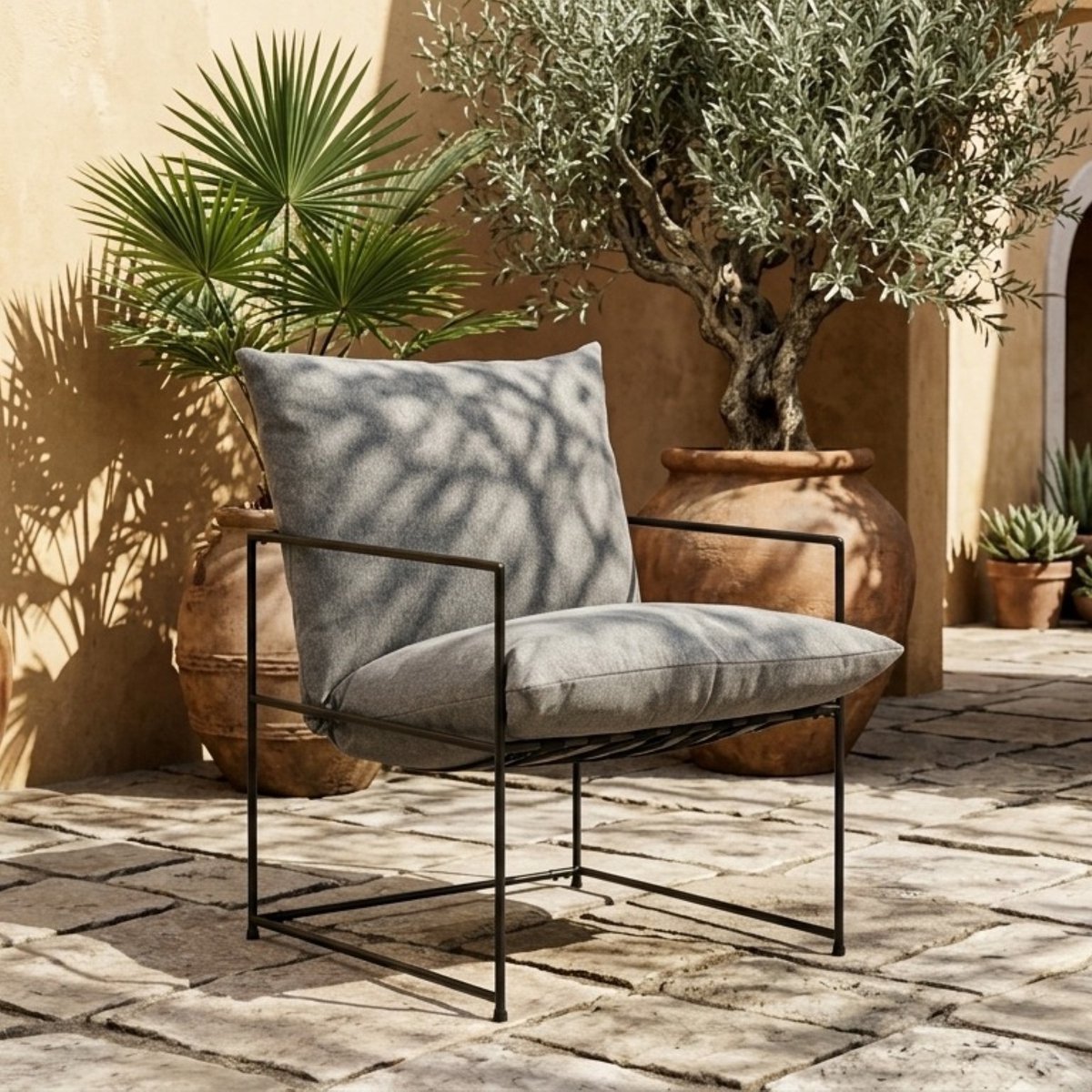 Fauteuil – Moderne Relaxstoel met - Zwart - Relaxstoel Metalen Frame Afneembaar Kussen - Medahomestore