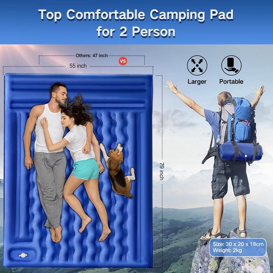 Slaapmat 2 persoons - Zelfopblazend door Ingebouwde Voetpomp - Slaapmatten - Camping Matras - Camping Bedje - Opvouwbaar Logeer Matras - Luchtbed - Luchtmatras - 2 Persoons - Blauw van Merkloos — afbeelding 5