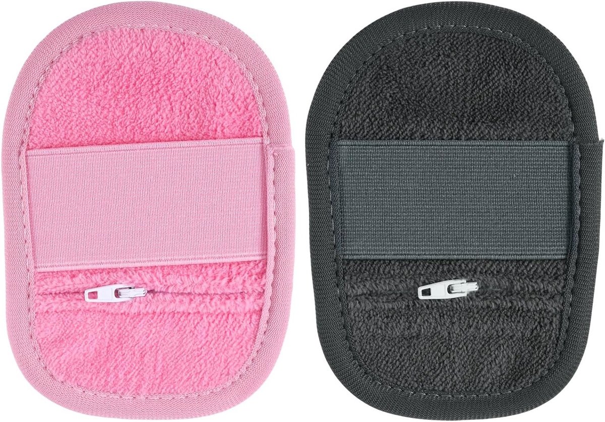 2 Stuks Zachte Schoonmaak Handschoenen voor Zandverwijdering, Ideaal voor Strandvakanties en Kampeeractiviteiten met Rits (Grijs, Roze)