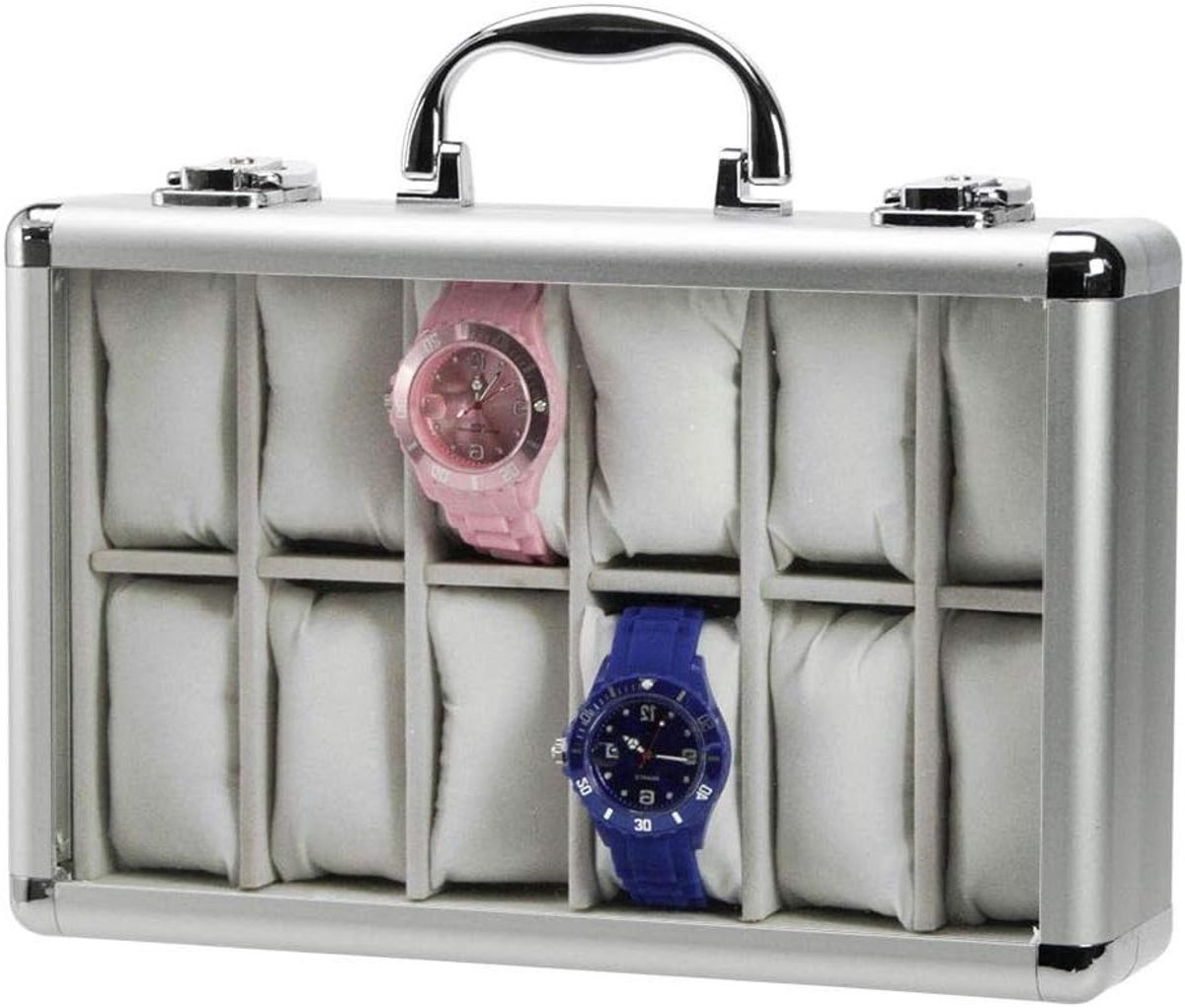 SAFE 265-2 ALU Watch Storage Box Men for 12 Watches Jewelry Holder in Very Light Grey Velvet (Empty) - Lockable Watch Box with Glass Lid and Removable Watch Cushion