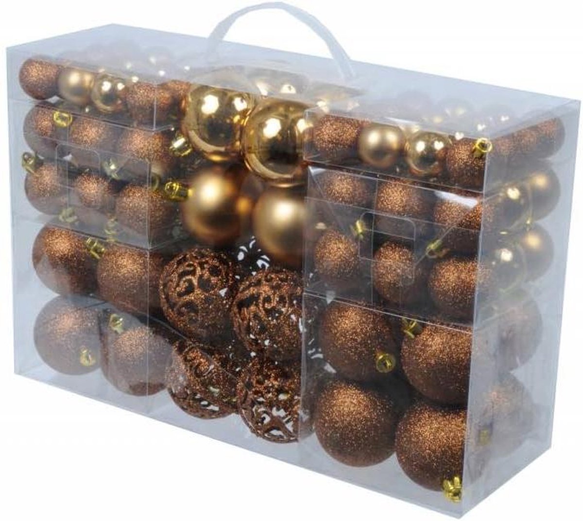 Kerstballen Set - Kunststof Ballen - Kerstboom Versieren - 3 Maten - 100 stuks - Bruin