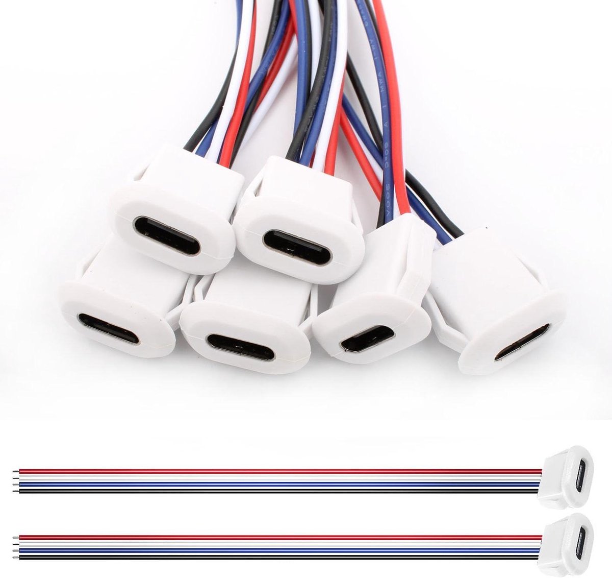 USB Type C Connectoren - USB C Pluggen - Apparaten Laden - 4-Draad Ontwerp - 6 Stuks - Wit