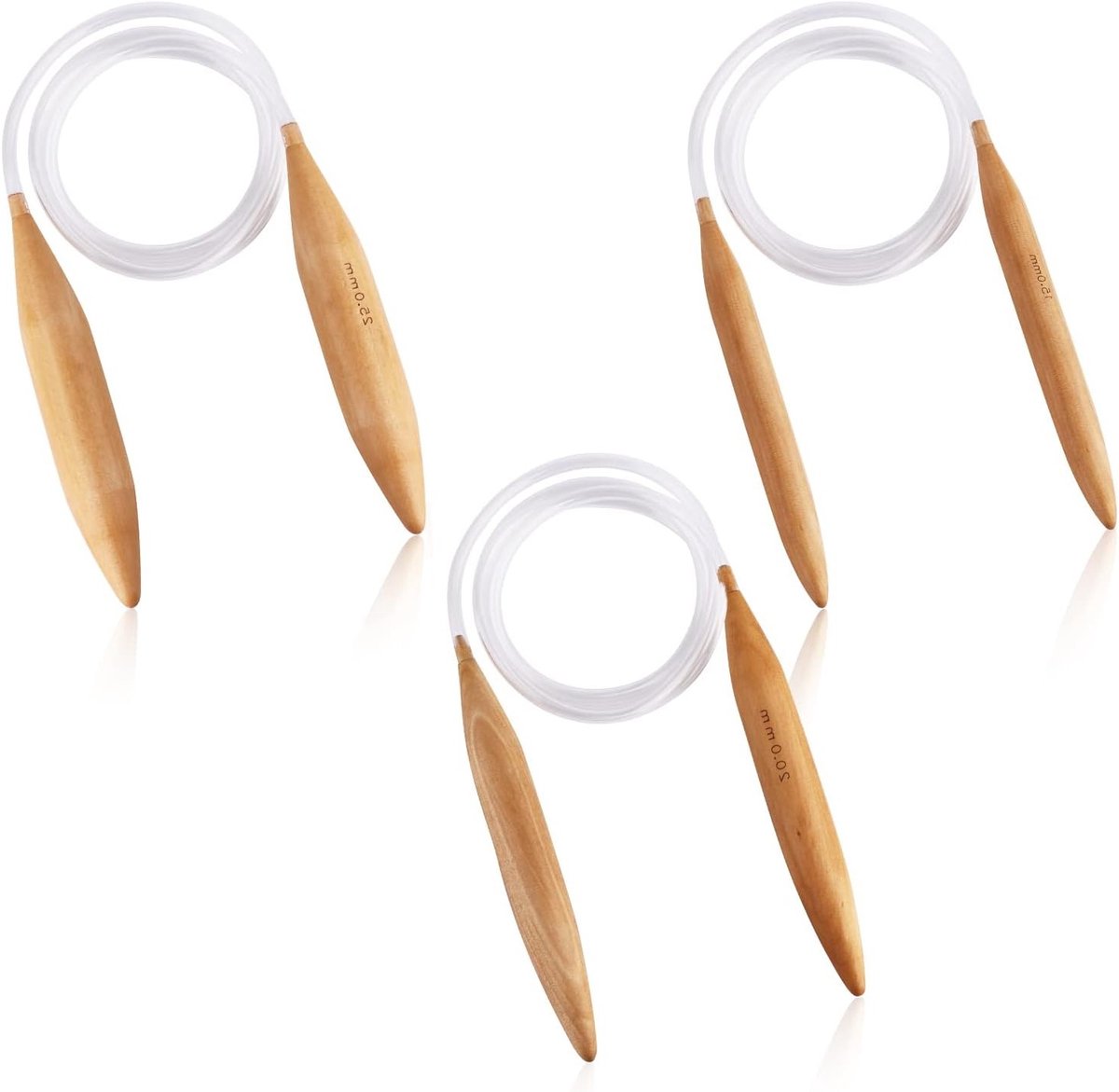 Set van 3 Stuks Houten Cirkelnaalden - Verwisselbare Breinaalden 120cm Lang voor Magic Loop Breien en Haakbenodigdheden (15/20/25mm)