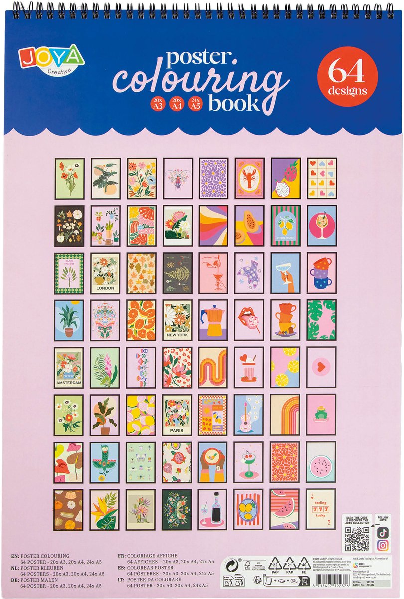 Joya Creative Kleurboek voor Volwassenen Posters - Volwassen Kleurboek met 64 Designs - A3, A4 en A5 Formaat - Uitscheurbaar - Spiraalband — afbeelding 4