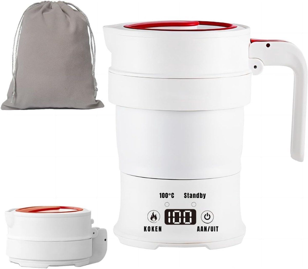 YOR® Waterkoker camping - Waterkoker klein - Waterkoker reis - Wit - 8cm x 12cm x 16cm