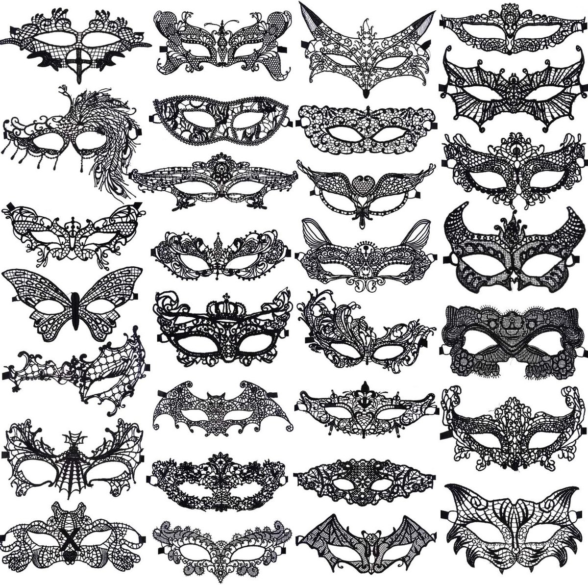 Zwarte Kanten Venetiaanse Maskers voor Vrouwelijke Carnaval en Dansfeesten - 30 Stuks voor Feestelijke Gelegenheden