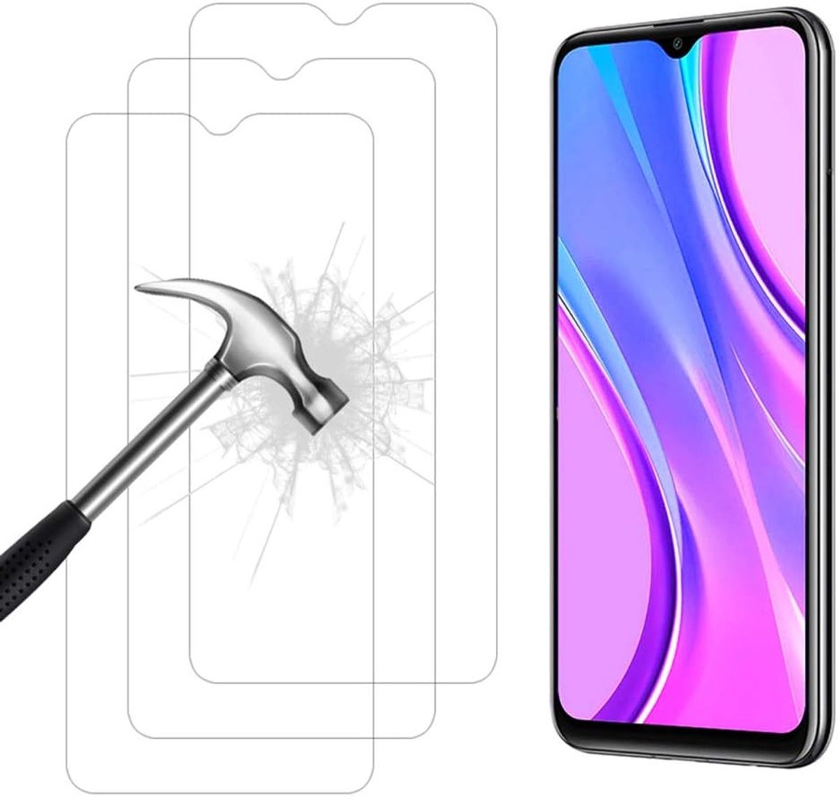 Set van 3 Gehard Glas Screen Protectors voor Redmi 9/9A/9C - HD Volledige Bedekking, 9H Hardheid, Krasbestendig en Bubbelsvrij