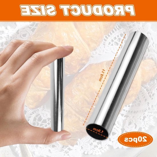 20 Stuks RVS Mallen voor Room, Cannoli en Brood - Antikleef Cannoli Tubes met Schoonmaakborstel voor de Keuken, Perfect voor Taarten en Gebak van Merkloos — afbeelding 5
